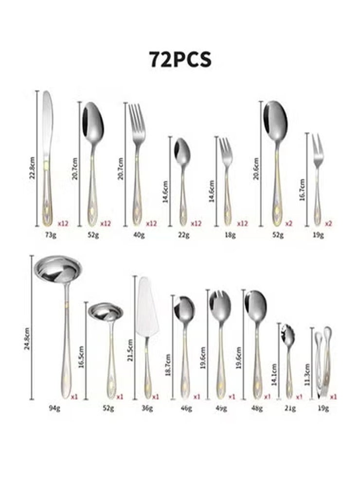 keke Luxury 72 Piece Gold Accent Cutlery Set with Drawer Organizer for Formal Dining and Events - Image 2