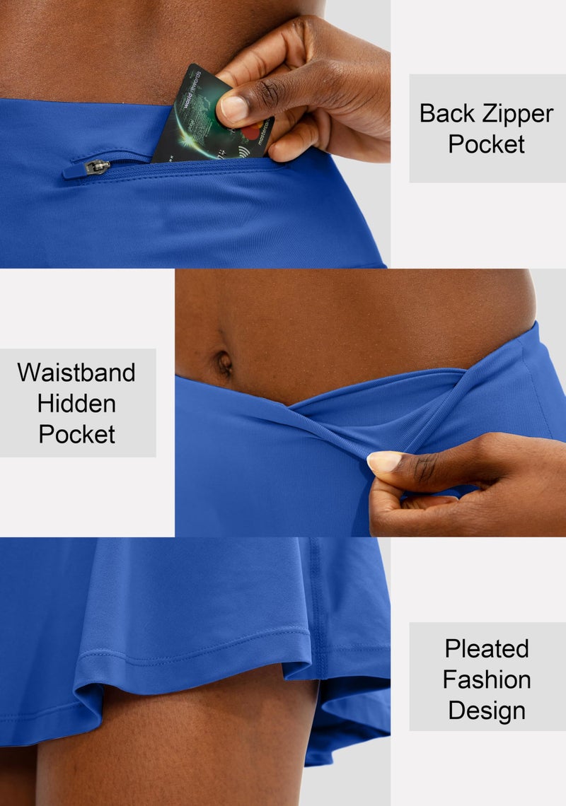 SANTINY Pleated Tennis Skirt for Women with 4 Pockets Women's High Waisted Athletic Golf Skorts Skirts for Running Casual (Royal Blue_M) - Image 5