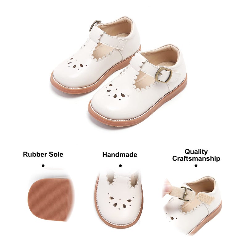 Felix & Flora Toddler Little Girl Beige Mary Jane Dress Shoes - Ballet Flats for Flower Girl Party School Shoesï¼ˆBeige,8 Toddler - Image 5