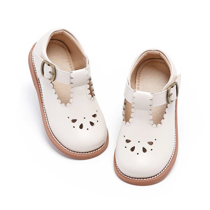 Felix & Flora Toddler Little Girl Beige Mary Jane Dress Shoes - Ballet Flats for Flower Girl Party School Shoesï¼ˆBeige,8 Toddler - Image 1