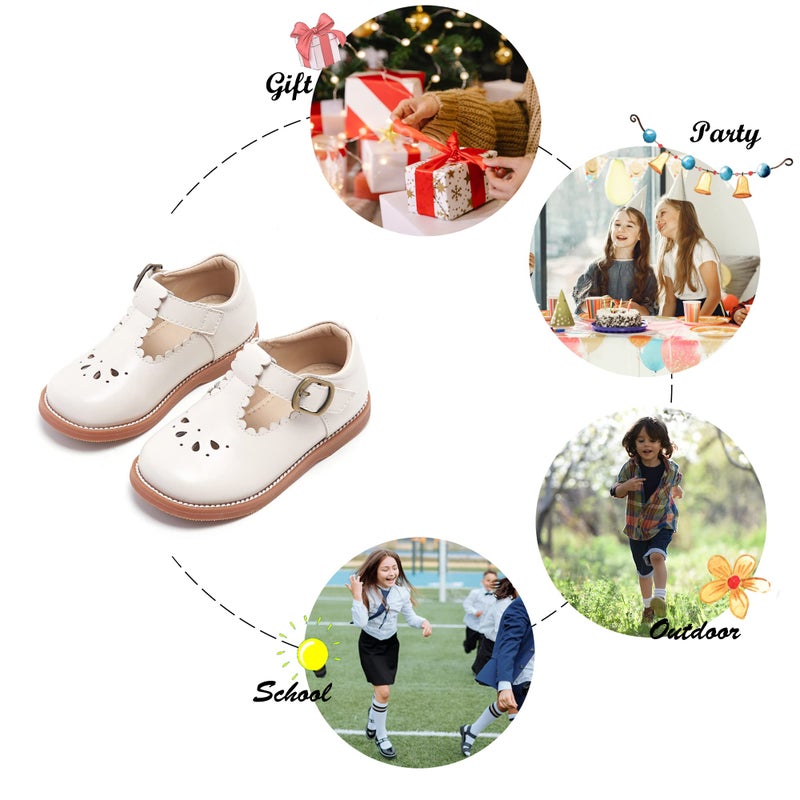 Felix & Flora Toddler Little Girl Beige Mary Jane Dress Shoes - Ballet Flats for Flower Girl Party School Shoesï¼ˆBeige,8 Toddler - Image 4