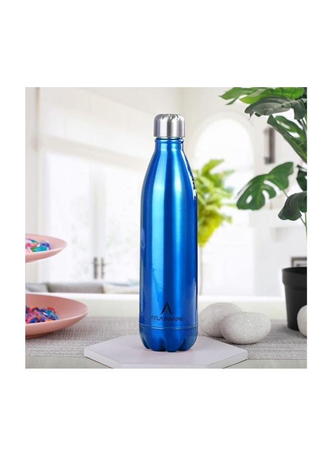 Atlasware Atlasware Stylish Stainless-Steel Vacuum Dark Blue Water Bottle, 1000 ML| |Double Wall Vacuum Flasks, Leakproof Bottle | 4 to 5 Cups (1000 ml) | Color: Dark Blue  - Image 1
