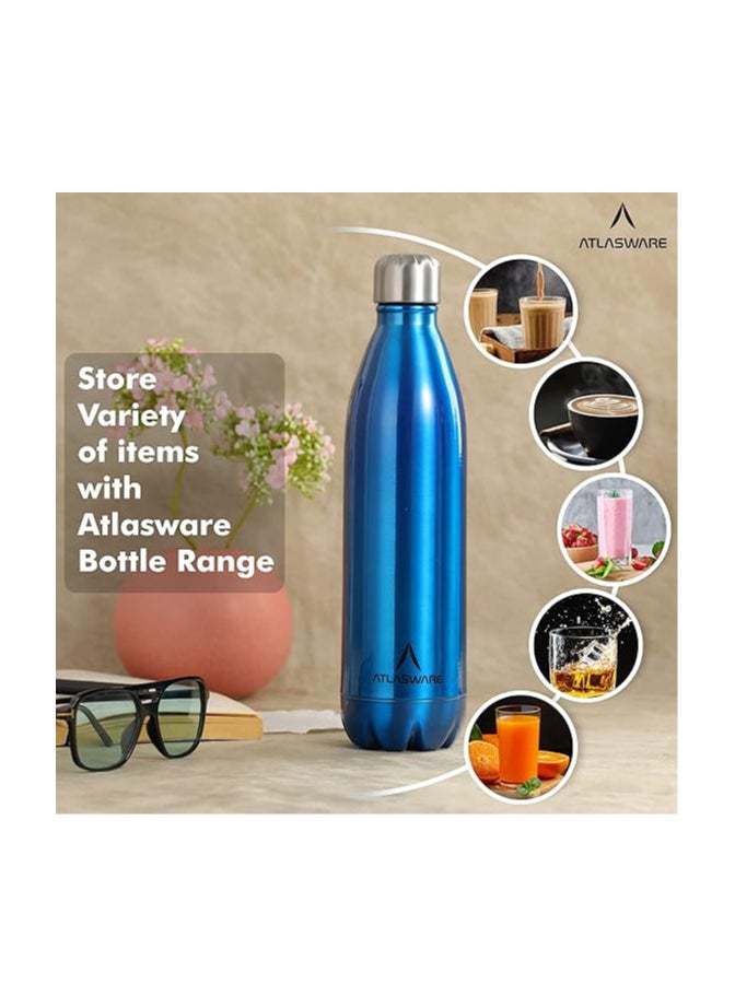 Atlasware Atlasware Stylish Stainless-Steel Vacuum Dark Blue Water Bottle, 1000 ML| |Double Wall Vacuum Flasks, Leakproof Bottle | 4 to 5 Cups (1000 ml) | Color: Dark Blue  - Image 2