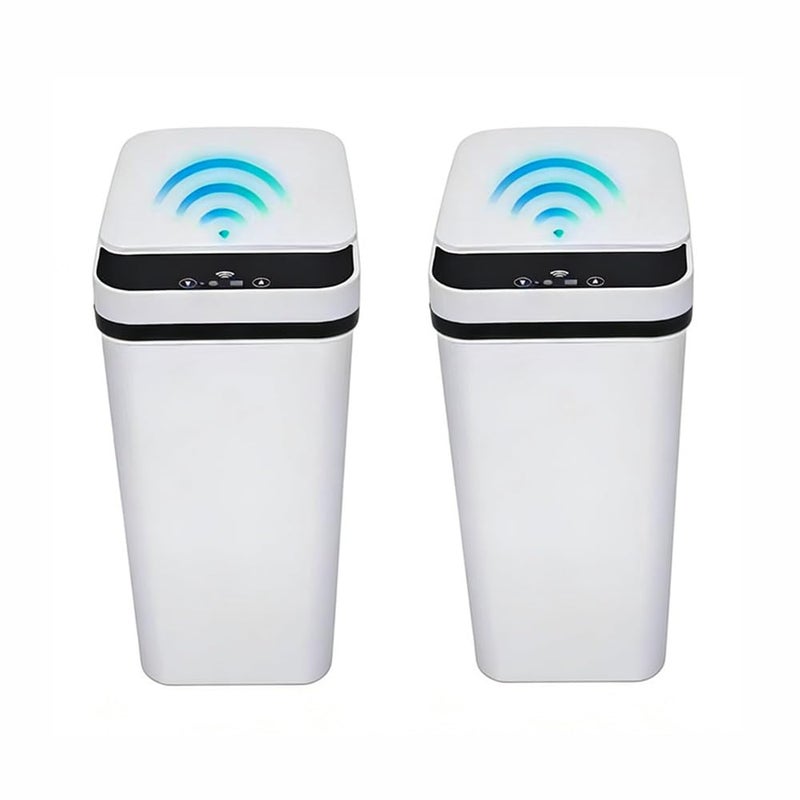 QSFWCSM 2 Pack Bathroom Trash can,Smart Touchless Trash Can,Automatic Motion Sensor Trash Bin with Lid,2.4 Gallon Garbage Can, Kitchen, Bathroom, Office, Bedroom Trash can (White+White) - Image 1