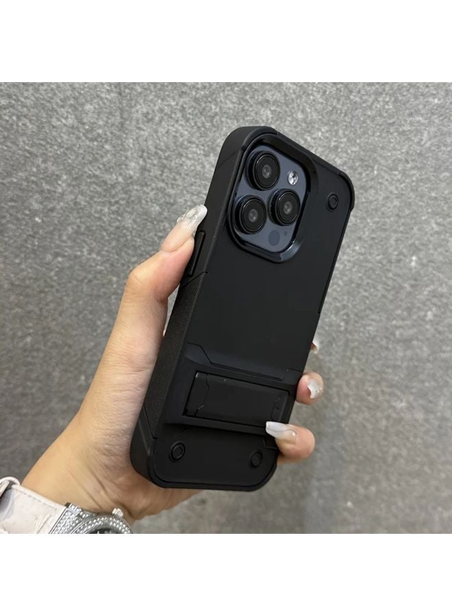 غطاء هاتف فاخر هجين من نوع PC Armor لآيفون 16 برو ماكس - أسود - واقي ضد الصدمات مع حامل قابلة للطي - Image 1