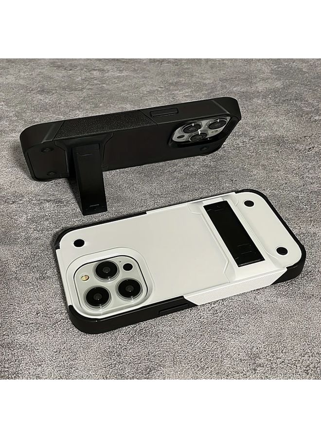 غطاء هاتف فاخر هجين من نوع PC Armor لآيفون 16 برو ماكس - أسود - واقي ضد الصدمات مع حامل قابلة للطي - Image 2