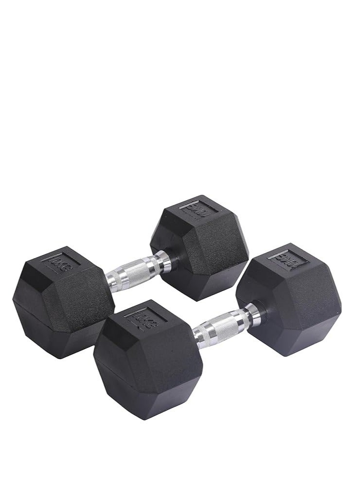 ENDLESS  Endless Pair of 10 kg (2 x 22 lb) Hexagon Rubber Coated Dumbbell | Black | Material: Iron and Rubber | Perfect for Bodybuilding, Fitness, Weight Lifting and Training at Home or Gym - Image 1