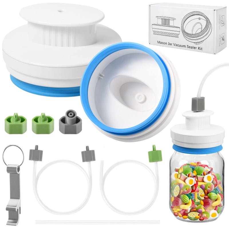 Upgraded Mason Jar Canning Sealer Kit Sealer Set with Hoses Compatible with FoodSaver Vacuum Sealers For Wide Mouth and Regular Mouth Jars White