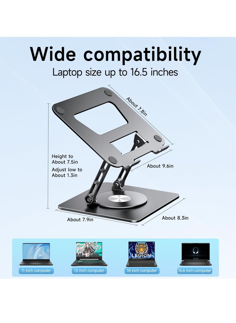 360 Rotating Laptop Stand with Base, Adjustable Height Computer for iPads, Laptops, and Tablets, Compatible All Grey