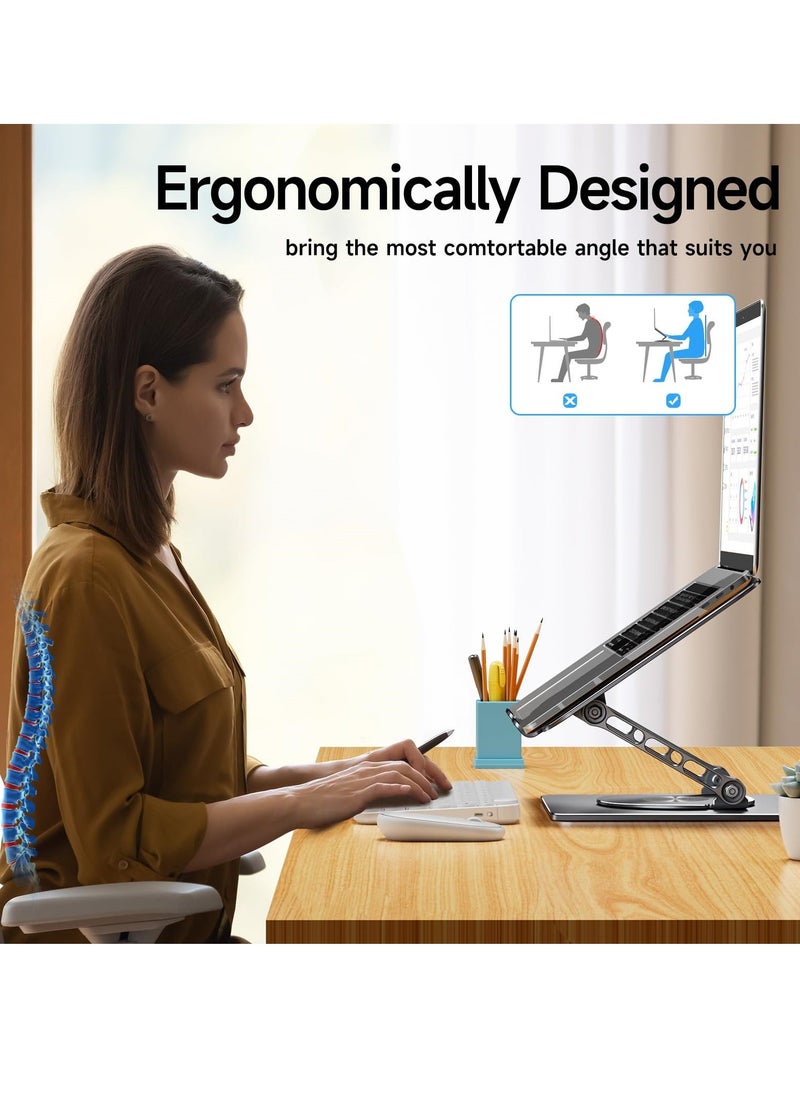 360 Rotating Laptop Stand with Base, Adjustable Height Computer for iPads, Laptops, and Tablets, Compatible All Grey