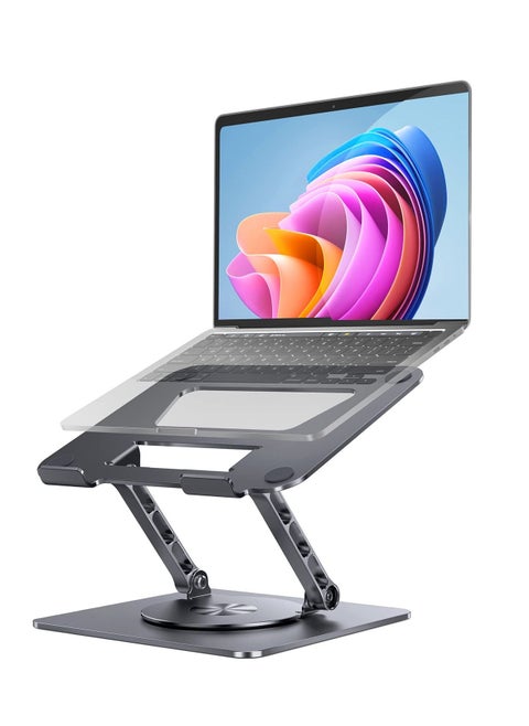 360 Rotating Laptop Stand with Base, Adjustable Height Computer for iPads, Laptops, and Tablets, Compatible All Grey