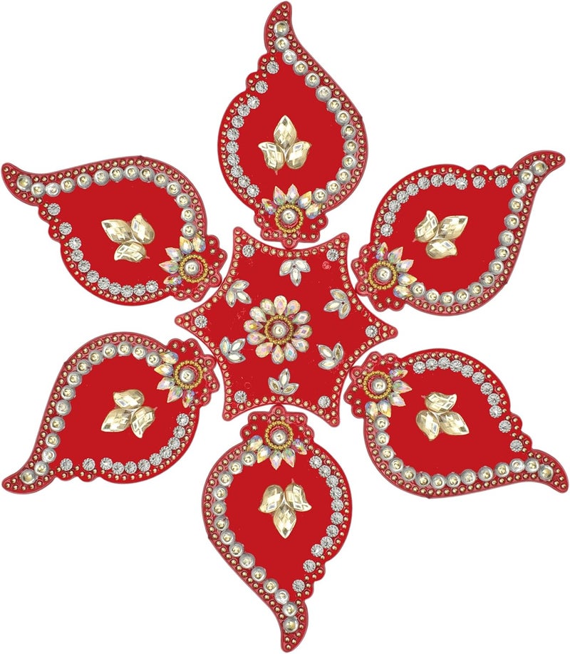 Aditri Creation Decorative Floor Rangoli Leaf Designer Reusable Small Acrylic Rangoli Indian Traditional Festival Laxmi Poojan New year Gifts Decorations Home Decor for Home Interior Floor (Size:- 10")(Red) - Image 2