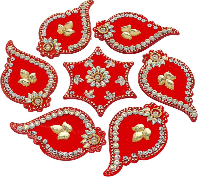 Aditri Creation Decorative Floor Rangoli Leaf Designer Reusable Small Acrylic Rangoli Indian Traditional Festival Laxmi Poojan New year Gifts Decorations Home Decor for Home Interior Floor (Size:- 10")(Red) - Image 3