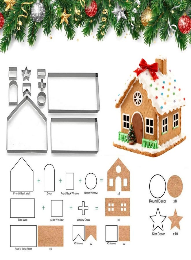 VTUGP Gingerbread House Cookie Cutters Shapes Set, Large 3D Gingerbread House Kit for Kids, 10Pcs Stainless Steel Biscuit Molds for Christmas Winter Holiday Baking and Decoration, Gift Package - Image 1