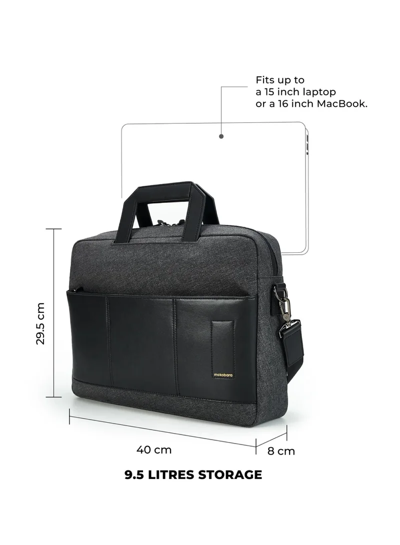 Mokobara MOKOBARA The Briefcase With Adjustable Shoulder Strap Vegan Leather, Water Resistant, Grey, Fits upto 15.6" Laptops (Unisex,  Tailored Grey)