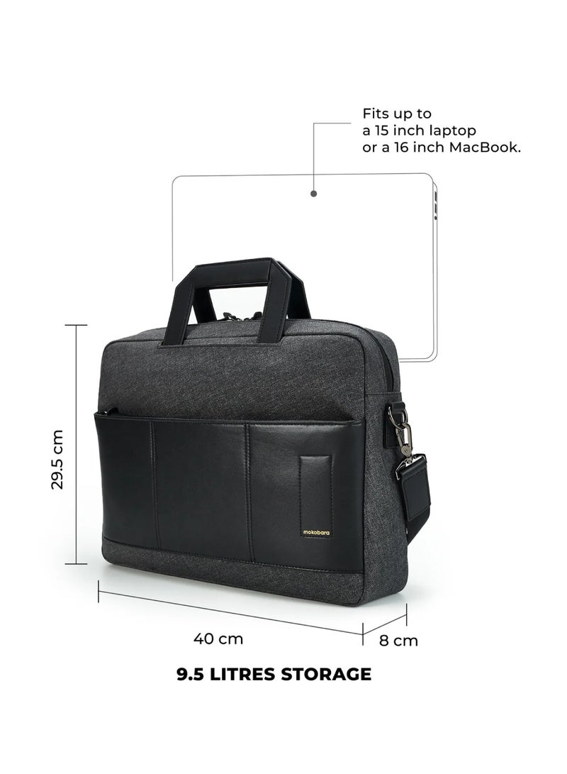 Mokobara MOKOBARA The Briefcase With Adjustable Shoulder Strap Vegan Leather, Water Resistant, Grey, Fits upto 15.6" Laptops (Unisex,  Tailored Grey) - Image 3