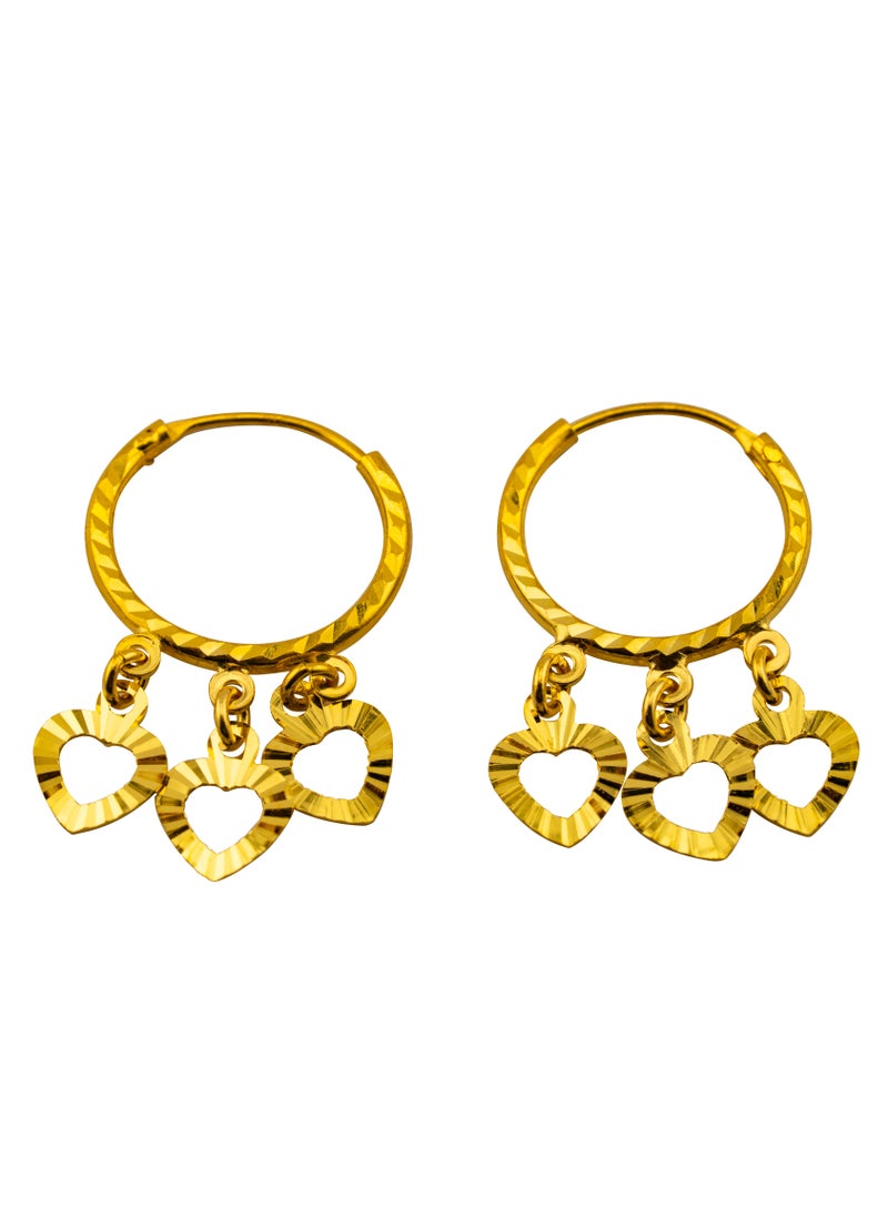 AAZ Jewellery L.L.C - Three Hearts 22K Gold Hoop Earrings - Image 1