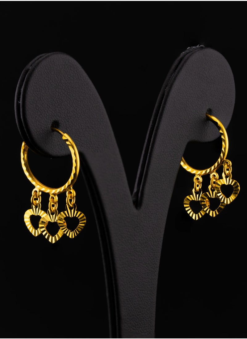 AAZ Jewellery L.L.C - Three Hearts 22K Gold Hoop Earrings - Image 1