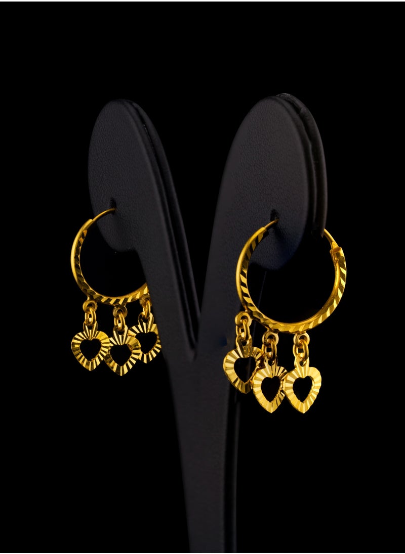 AAZ Jewellery L.L.C - Three Hearts 22K Gold Hoop Earrings - Image 1