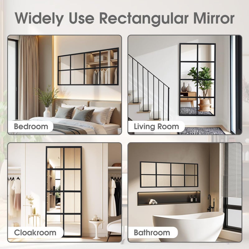 DUMOS Window Pane Mirror Set of 2, 16x32 Inch Rectangle Decorative Wall Mirrors, Black Metal Framed Grid Mirror for Bathroom, Bedroom, Living Room, Entryway, Easy to Install - Image 5