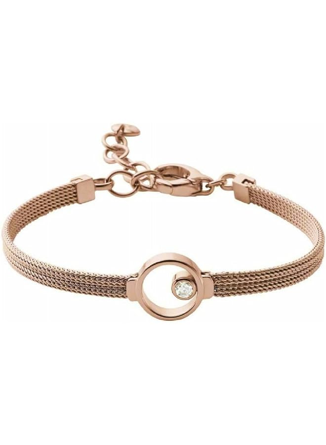Women's Stainless Steel Kariana Mesh Bracelet with Open Circle Charm and Single Crystal Rose Gold One Size