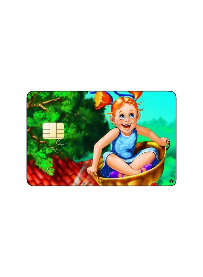 RKN PRINTED BANK CARD STICKER Cute Girl Drawing Flying Off House - Image 1