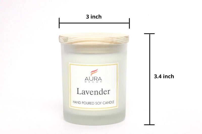 AURA DECOR AuraDecor Hand Poured Fragrance Soy Wax Glass Candle 150 gm (with Wooden Lid & Comes in a Gift Box) | 100% Organic Wax Candle with Essential Oils (Frosted_Lavender) - Image 2