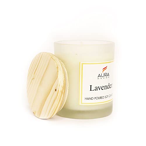 AURA DECOR AuraDecor Hand Poured Fragrance Soy Wax Glass Candle 150 gm (with Wooden Lid & Comes in a Gift Box) | 100% Organic Wax Candle with Essential Oils (Frosted_Lavender) - Image 3