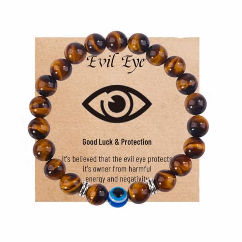 Dhdgzq Evil Eye Bracelets,Tiger Eye Bracelet,Evil Eye Lucky Bracelet for Protection Blessing,Yellow Bead Protection Jewelry Handmade Beach Bracelet for Women Men Gift (Yellow) - Image 1