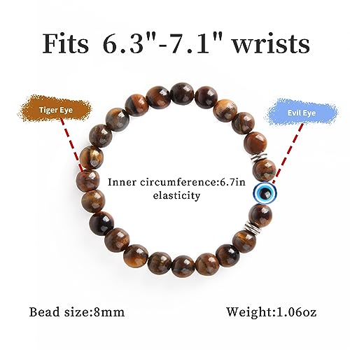 Dhdgzq Evil Eye Bracelets,Tiger Eye Bracelet,Evil Eye Lucky Bracelet for Protection Blessing,Yellow Bead Protection Jewelry Handmade Beach Bracelet for Women Men Gift (Yellow) - Image 4