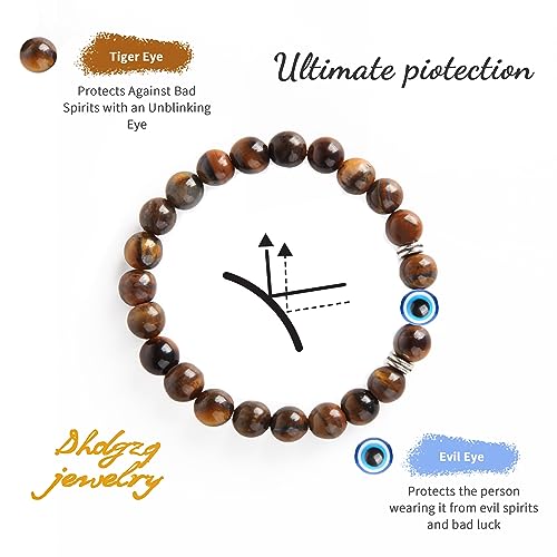 Dhdgzq Evil Eye Bracelets,Tiger Eye Bracelet,Evil Eye Lucky Bracelet for Protection Blessing,Yellow Bead Protection Jewelry Handmade Beach Bracelet for Women Men Gift (Yellow) - Image 3