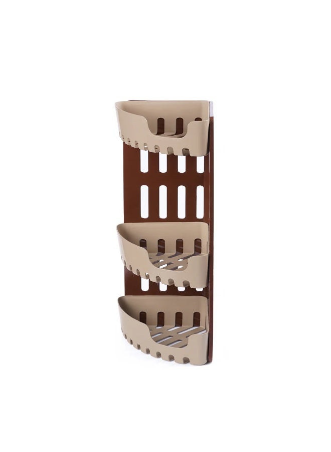 3-Tier Shower Corner Organizer Shelf, Wall-Mounted Bathroom Storage Rack, Brown/Beige, 21.5x21.5x55 cm