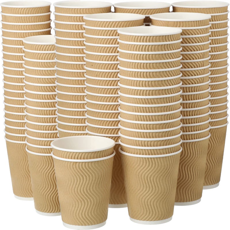 Foaincore Foaincore 200 Pack 12 oz Brown Paper Cups Disposable Ripple Insulated Hot Beverage Cups for Coffee Tea Hot Chocolate Cold Drinks Party  Events 
