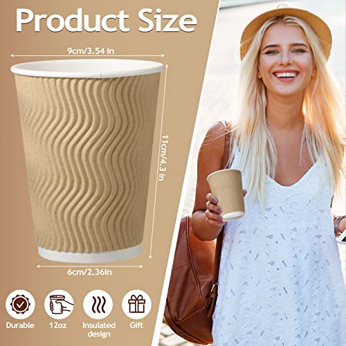 Foaincore 200 Pack 12 oz Brown Paper Cups Disposable Ripple Insulated Hot Beverage Cups for Coffee Tea Hot Chocolate Cold Drinks Party Events - Image 5