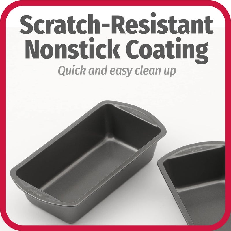 GoodCook Nonstick Loaf Pan 8 x 4-Inch Heavy-Duty Steel Bakeware with Easy-Clean Non-Stick Coating, Oven & Dishwasher Safe Pan for Meatloaf Breads Lasagnas Casseroles & More, Set of 2, Gray - Image 4