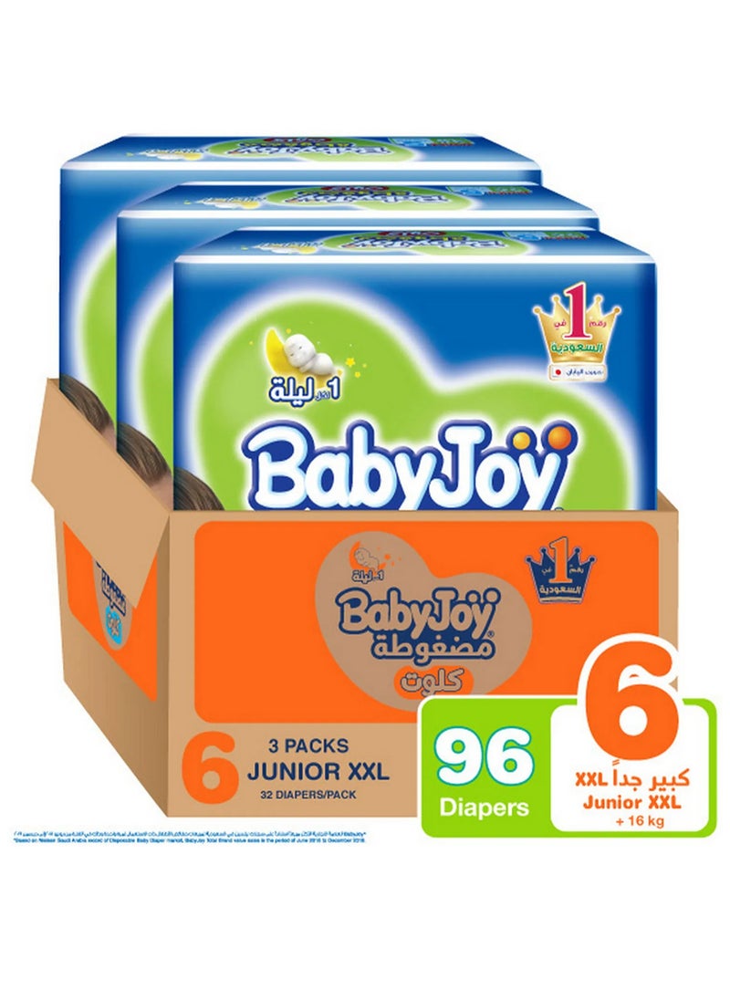Baby Joy BabyJoy Compressed Culotte Pant Style Diapers, 96 Pieces, Size 6 Junior XXL, 16-25kg, 12 Hours Leakproof Protection, Soft Cotton Touch, Wide Barriers 