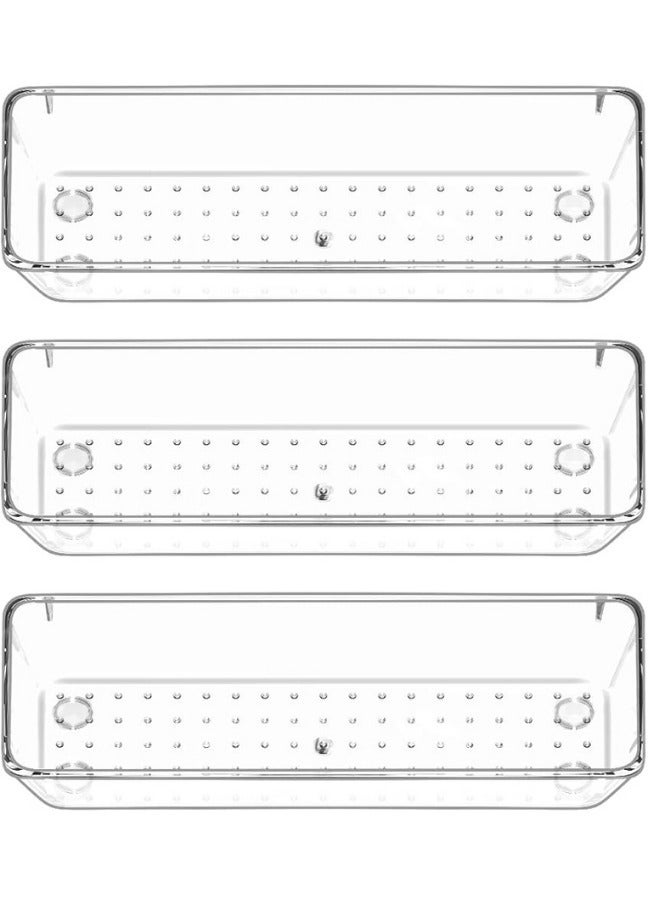 3 Pcs Desk Drawer Organizers Trays Set Clear Plastic Storage Bins Bathroom Drawer Tray Dividers Vanity Trays Organizer for Bedroom Dresser Makeup Kitchen Utensil Office - Image 1