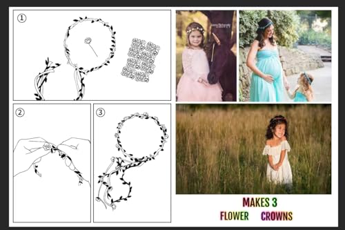 DDazzling Flower Crown Floral Wreath Headband Floral Garland Headbands Photo Props,Rose Flower Crown Kit, 3 Piece (Ivory and Gold) - Image 2