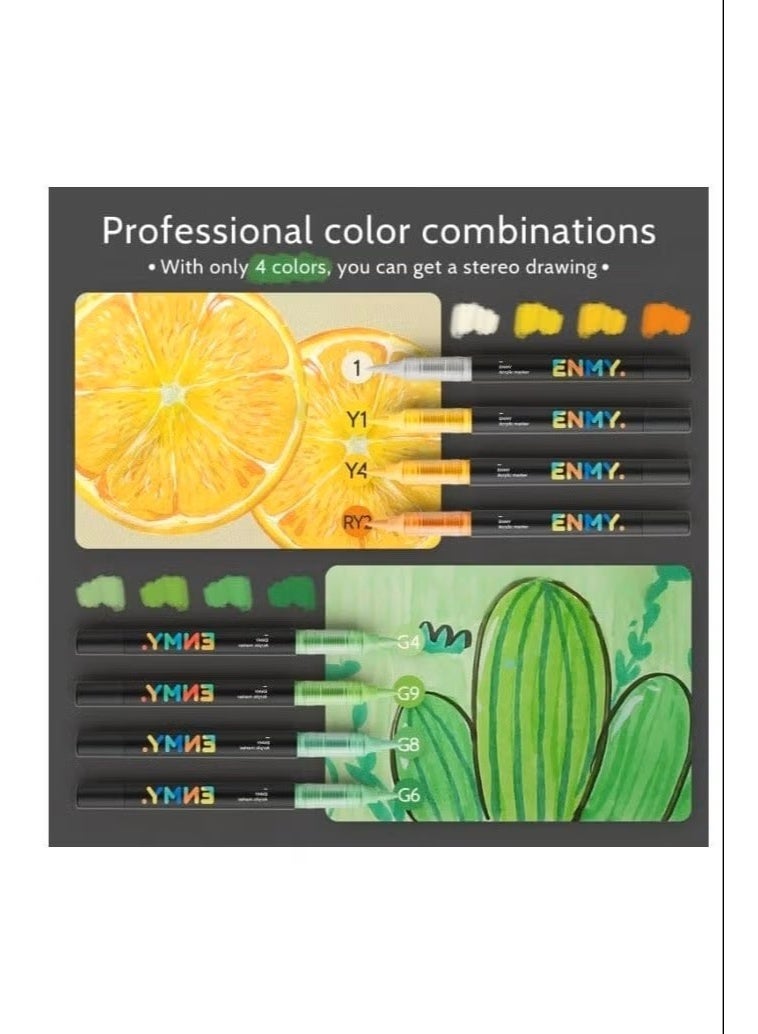 ENMY 60 Color Acrylic Paint Marker Set | Direct Liquid Acrylic Pens with Flexible Brush Tips & 3X Ink Capacity | Waterproof Washable Water-Based Paint Pens for Rock, Wood, Canvas, Glass, Paper, Fabric & DIY Art Crafts | Vibrant Pigments for Artists - Image 4