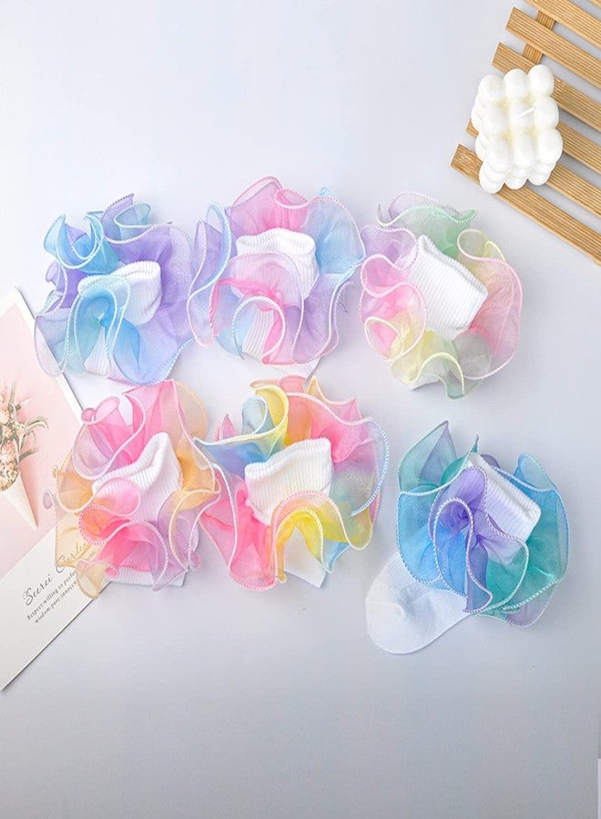 Hopply Toddler Girls Double Lace Socks Turn Cuff Shimmering Big Ruffle Rainbow Style Dress Lace Socks for Infant Kids - Image 3