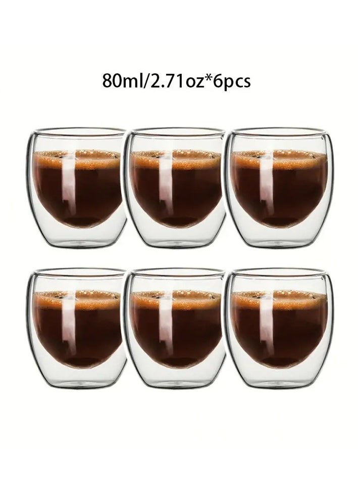 DOOM A set of 6 pieces of double-layered borosilicate glass cup, a cup for tea, coffee, espresso, and hot and cold drinks, size 80 ml.  - Image 1