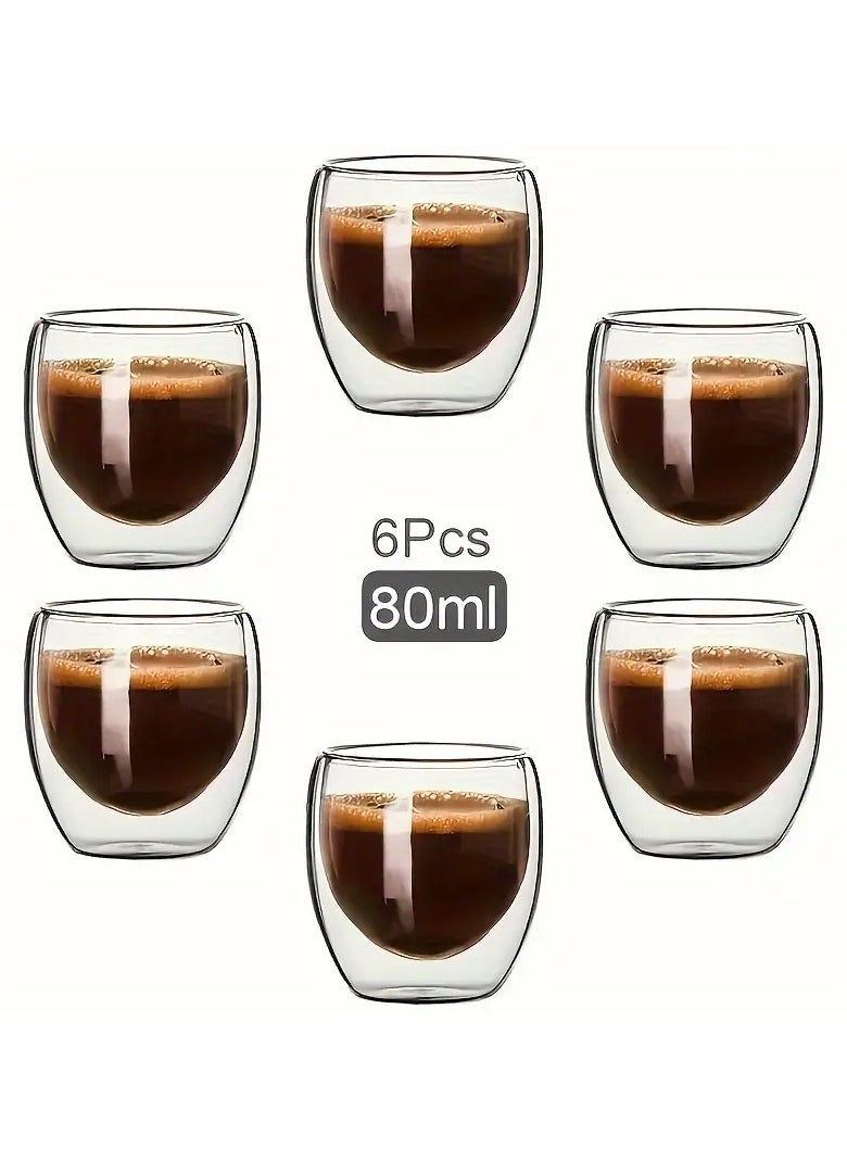 DOOM A set of 6 pieces of double-layered borosilicate glass cup, a cup for tea, coffee, espresso, and hot and cold drinks, size 80 ml.  - Image 2