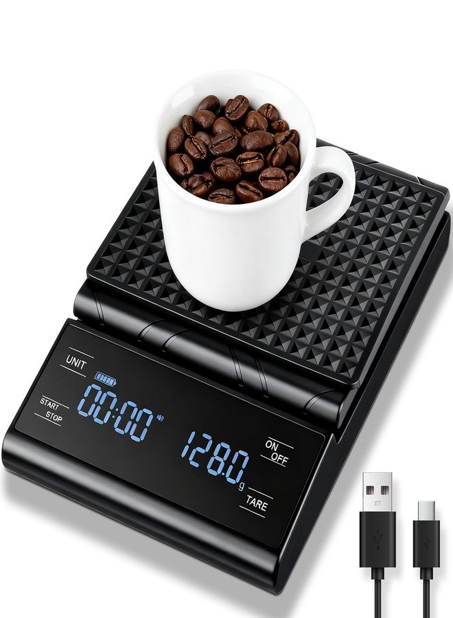 swihorab Rechargeable Coffee Scale with Timer, 5kg/0.1g Precision Pour Over Drip Espresso Scale for French Press, Digital Kitchen Scale with Auto Tare, Lit LCD Display and Silicone Cover - Image 1