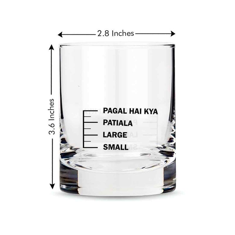 Nutcase Whiskey Glass with Measurement | Small Large Patiyala Pagal Hai Kya Peg Measuring Glass | Cool Whiskey Glass | Fun Anniversary Birthday Gift Funny Gifts for Husband Boyfriend | 300 Ml - Image 2