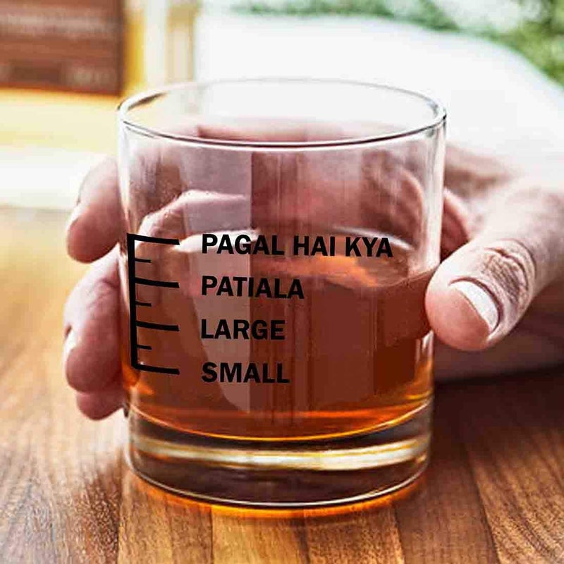 Nutcase Whiskey Glass with Measurement | Small Large Patiyala Pagal Hai Kya Peg Measuring Glass | Cool Whiskey Glass | Fun Anniversary Birthday Gift Funny Gifts for Husband Boyfriend | 300 Ml - Image 3