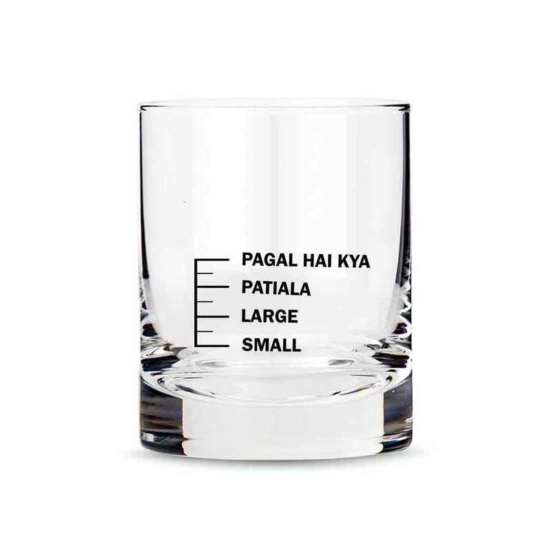 Nutcase Whiskey Glass with Measurement | Small Large Patiyala Pagal Hai Kya Peg Measuring Glass | Cool Whiskey Glass | Fun Anniversary Birthday Gift Funny Gifts for Husband Boyfriend | 300 Ml - Image 1