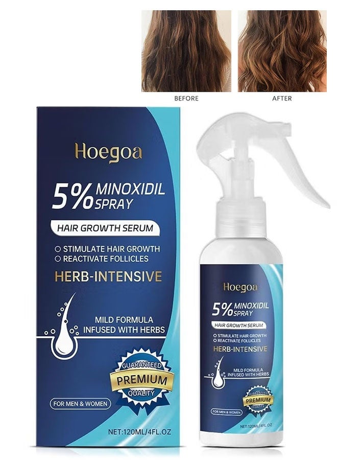 هويغوا Minoxidil 5٪ رش نمو الشعر مصل 120 مل, تحفيز نمو الشعر, إعادة تنشيط البصيلات, Minoxidil استخراج المصل لتساقط الشعر, استعادة اللحية للرجال والنساء - Image 1