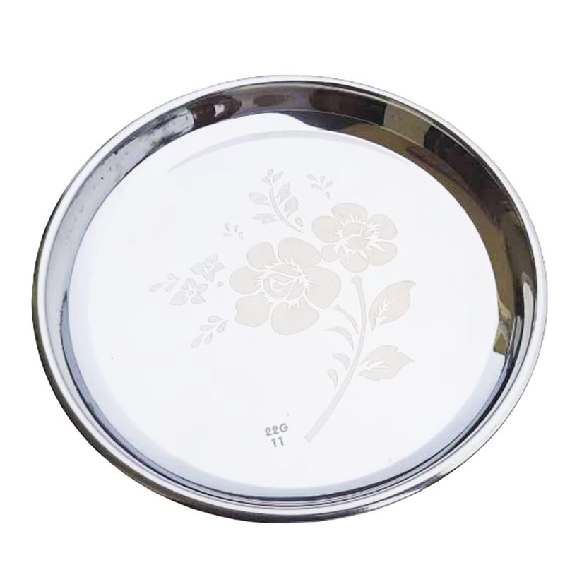 Yoshiva Stainless Steel Dinner Rice Plate, Traditional Lunch/Dinner Serving Thali Bottom Curved Thali for Home (10.5x27x2.5cm) (2) - Image 1