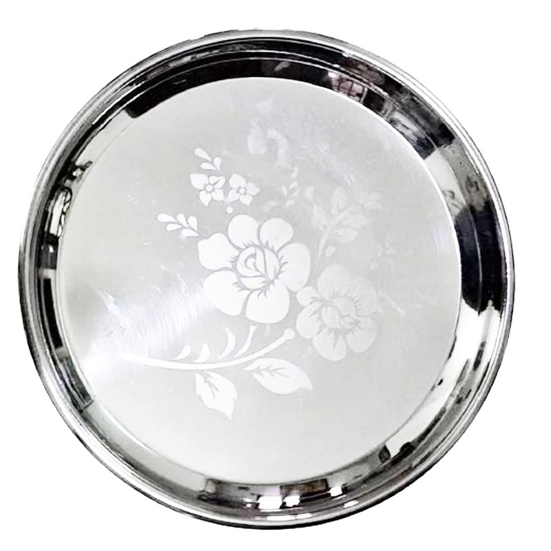 Yoshiva Stainless Steel Dinner Rice Plate, Traditional Lunch/Dinner Serving Thali Bottom Curved Thali for Home (10.5x27x2.5cm) (2) - Image 2