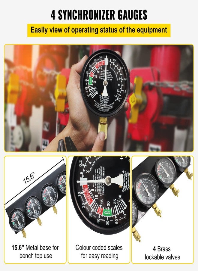 VEVOR Fuel Vacuum Carburetor Synchronize Tool Kit Fuel Vacuum Carburetor Synchronizer carb sync Gauge Set with Rubber Hose - Image 3